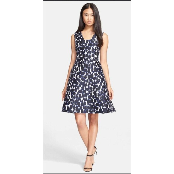 Kate Spade New York Blue Black Leopard Print 12 Fit & Flare Side Pockets Dress - Picture 2 of 8